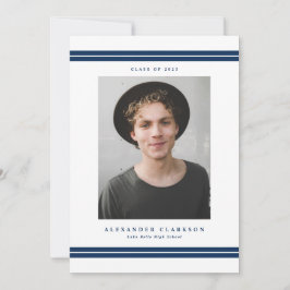 Blå Klassiska Ränder Moderna Foto Examen Meddelande