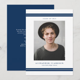 Blå Klassiska Ränder Moderna Foto Examen Meddelande
