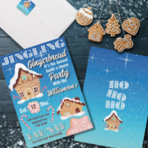 Blå klingande pepparkaksgård julinbjudan