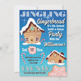 Blå klingande pepparkaksgård julinbjudan inbjudningar