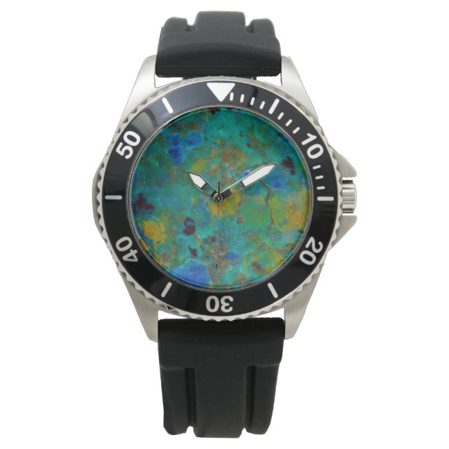 Blå klipp Chrysocolla Armbandsur (Framsida)