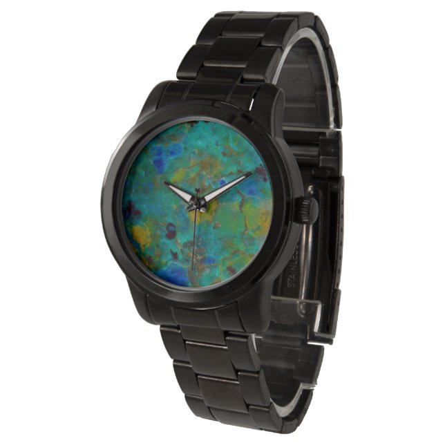 Blå klipp Chrysocolla Armbandsur (Vinklad)