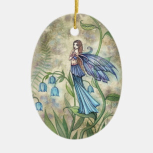 Blå klocka blomma ängsälva-ornament julgransprydnad keramik