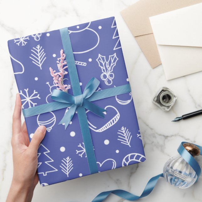 Blå Klotter Jul Mönster -  Roligt & Festligt  Presentpapper (Gifting)