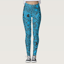 Blå klotter-mönstrade Leggings