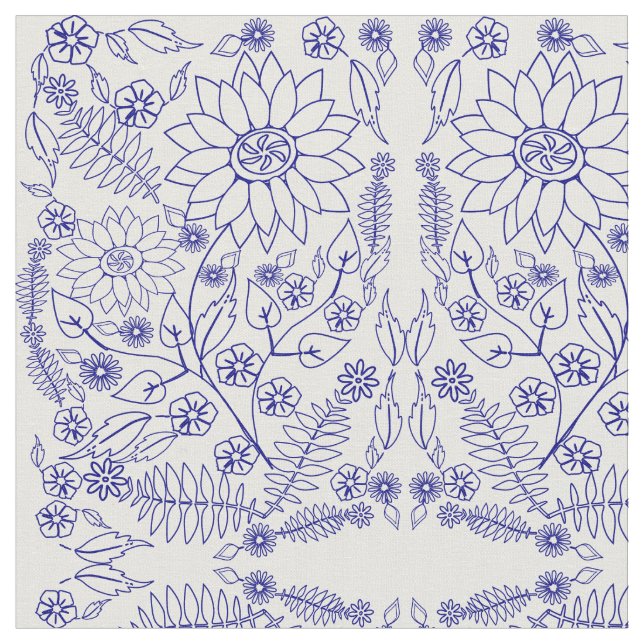 Blå klotterblomma tyg (Närbild)
