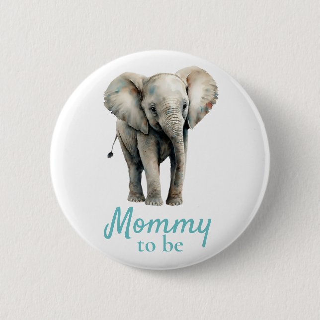 Blå knapp för Elephant Mamma Baby Shower (Framsida)