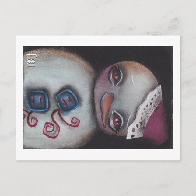 Blå knapp Snöman Vykort (Framsida)