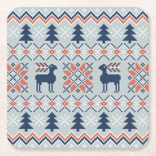 Blå knölpårare Reindeer Mönster Underlägg Papper Kvadrat