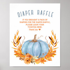 Blå knumpkin Baby Shower Diaper Raffle Sign Poster