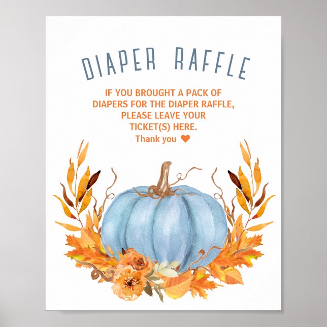 Blå knumpkin Baby Shower Diaper Raffle Sign Poster (Framsidan)