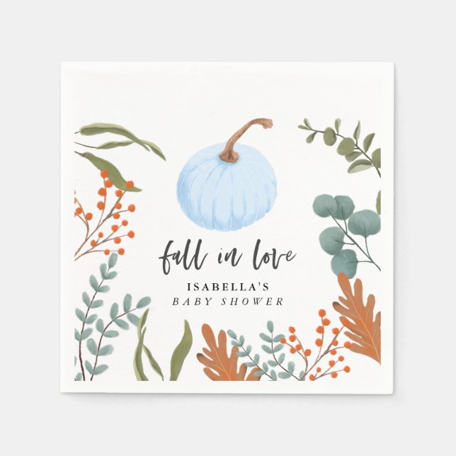 Blå knumpkin-fall i babyduschen Kärlek Pappersservett (Framsidan)