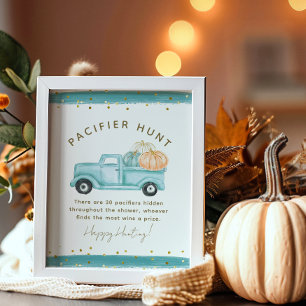 Blå knumpkin Lastbil Modern Fall Baby Shower Game Poster