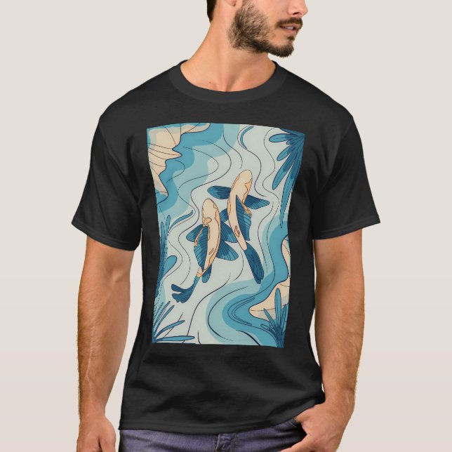 Blå Koi-fisk T Shirt (Framsida)