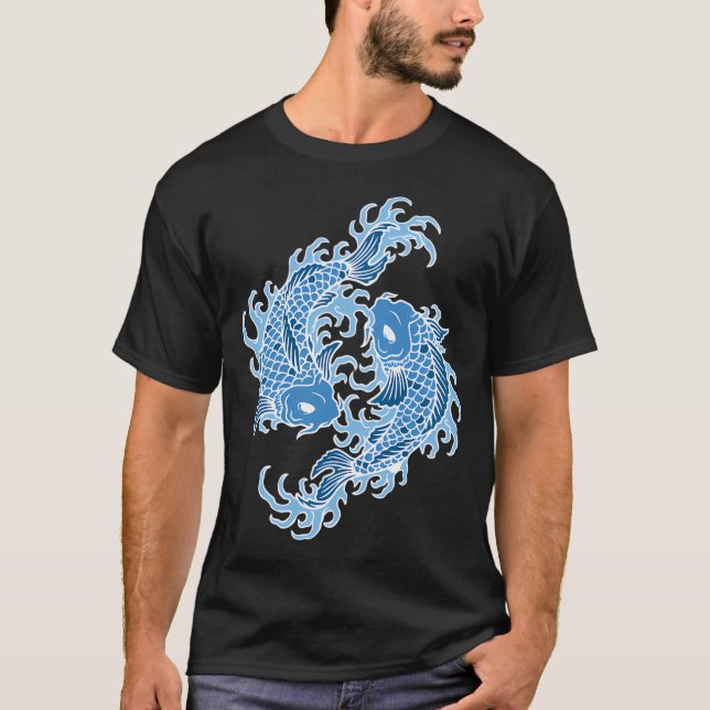 Blå Koi Fisk  T Shirt (Framsida)