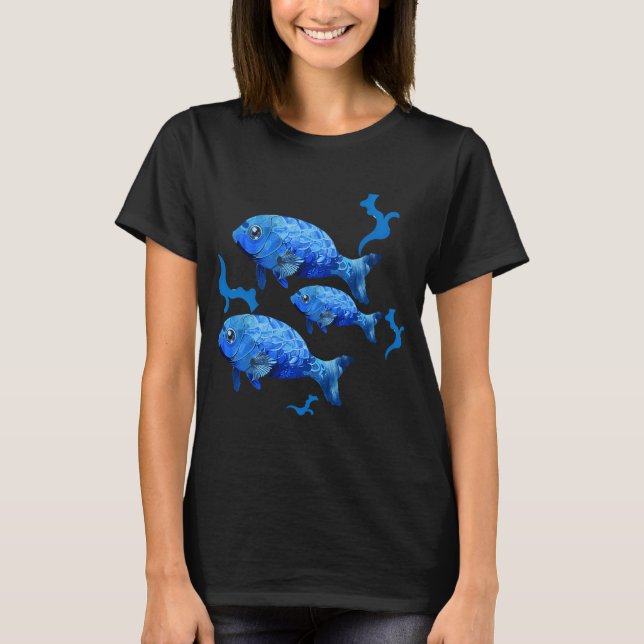 Blå Koi Fisk Trio T Shirt (Framsida)
