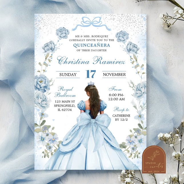 blå kokett slinga prinsessa quinceanera inbjudningar (Skapare uppladdad)