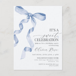 Blå Kokett Slöja Flicka Födelsedagsfest Inbjudan