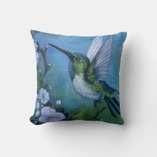 Blå kolibri-kudde mjuka blommor Färg Pop Kudde