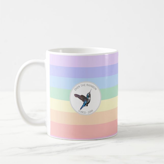 Blå kolibri på Pastell Regnbåge Kaffemugg (Vänster)