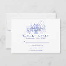 Blå kolonialhus/mansion/herrgård bröllop RSVP