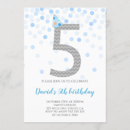 Blå konfetti Pojken Party 5:e födelsedagen Inbjudningar