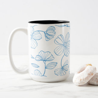Blå Konturerad Modern Blommig Elegans Motiv Två-Tonad Mugg