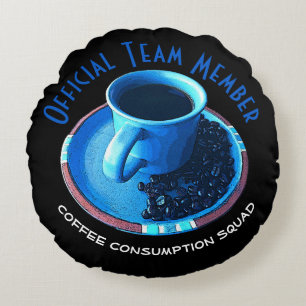 Blå Kopp, svart kaffe, aucer och bönor Rund Kudde