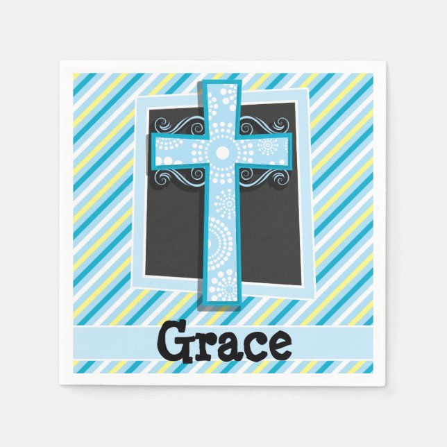 Blå Kor, Blå och Gult Rand Pappersservett (Framsidan)