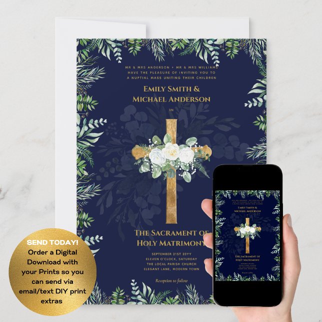 Blå Kor-katolsk nuptialmassa Bröllop Inbjudningar (Skapare uppladdad)