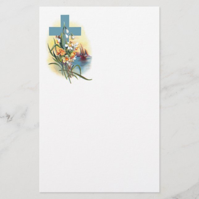 Blå Kor med blommor och båtar Brevpapper (Framsida)