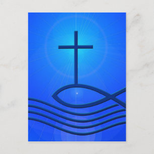 Blå kor och fisk (Ichthus) Vykort
