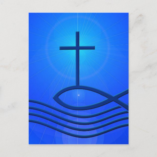 Blå kor och fisk (Ichthus) Vykort (Framsida)