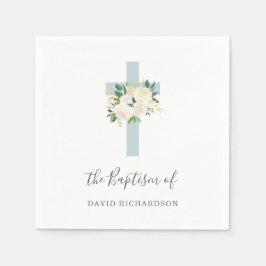 Blå Kor och vita blommor | Boy Baptism Pappersservett