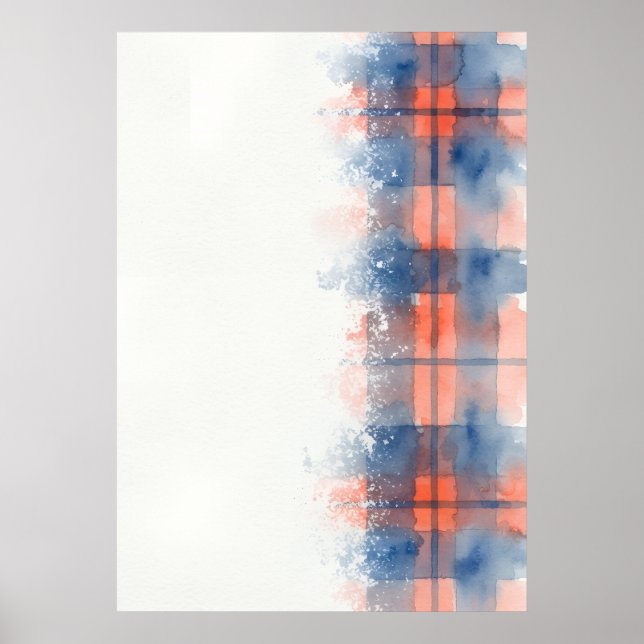 Blå korall abstrakt tartan affisch (Framsidan)