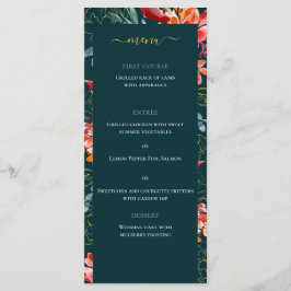 Blå Korall Akvarell Blommig Elegant Bröllop Meny
