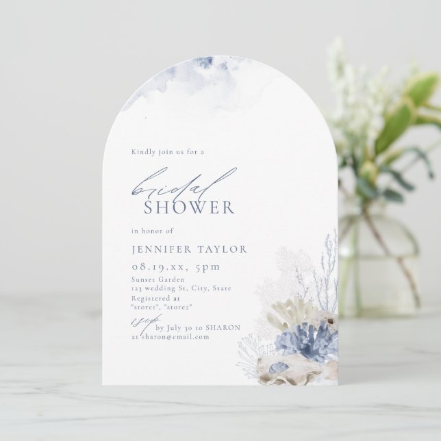 Blå korall och stranden på stranden, temat Möhippa Inbjudningar (Stående Fram)