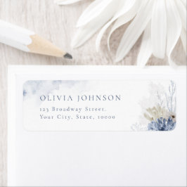 Blå korall och stranden på stranden, temat Returad Returadress Etikett