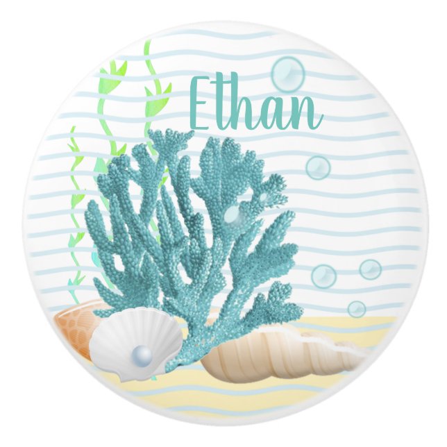 Blå korall, Seasheller och Blå pärlgran Dekorativ  Knopp (Framsidan)