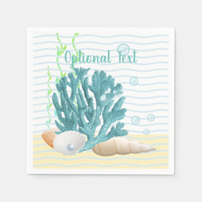 Blå korall, siakeller och blå pärla pappersservett (Framsidan)