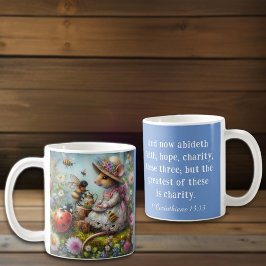 Blå korinthians Scripture Cute Mouse Christian Kaffemugg