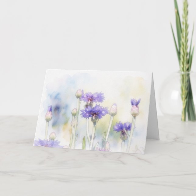 Blå Kornblomma Akvarell Konst Notkort Kort (Framsida)
