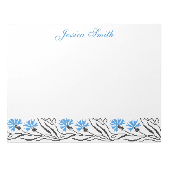 Blå kornblomma, kor-stygn anteckningsblock (Framsida)