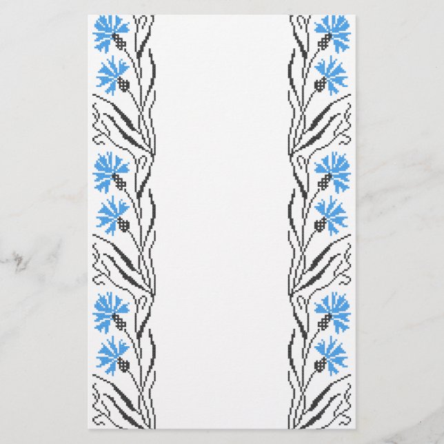 Blå kornblomma, kor-stygn brevpapper (Framsida)