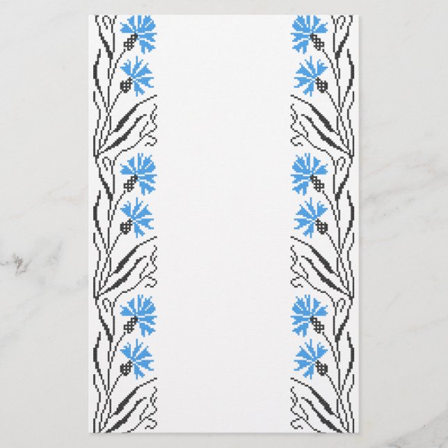 Blå kornblomma, kor-stygn brevpapper (Framsida)