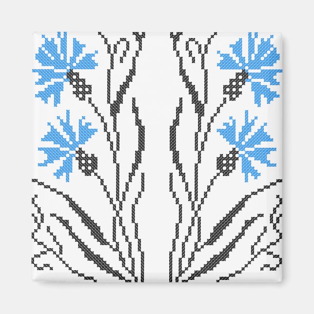 Blå kornblomma, kor-stygn magnet (Framsidan)