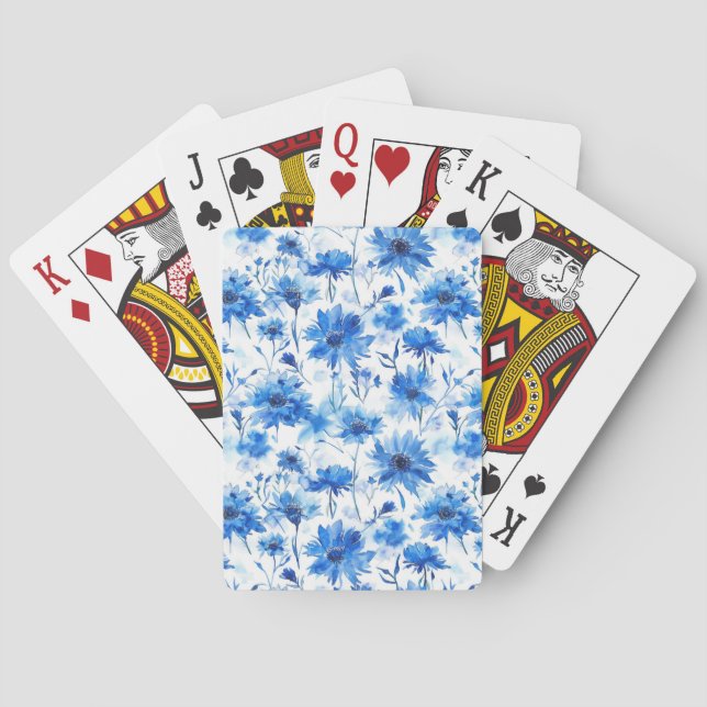 Blå Kornblomma Typ Blommigt Mönster Casinokort (Baksidan)