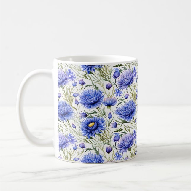 Blå kornblomma utan Mönster, blå Blommigt Kaffemugg (Vänster)
