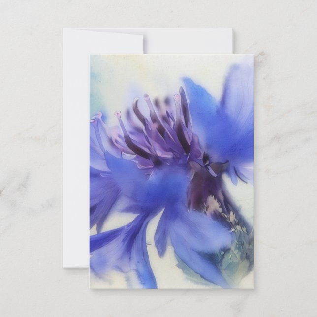Blå Kornblomme Knapp Blomma Konst Platt Brevkort Tack Kort (Framsida)