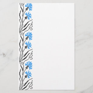 Blå kornblomme korsstygnsdesign brevpapper